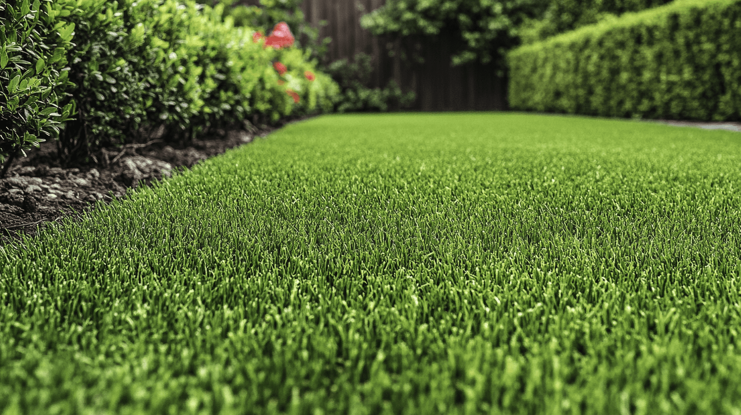 Closeup view of mowed green turf grass blades